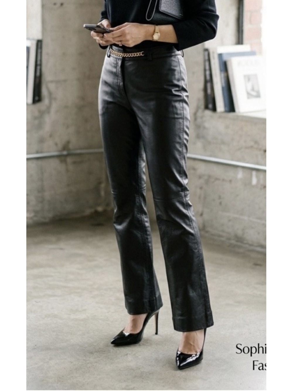 Hugo Buscati Vintage Black Leather Straight Leg Pants Sz 4 City Modern Mob Wife